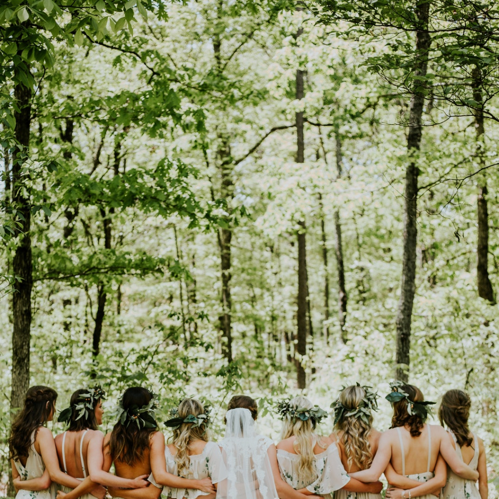 Bridal party in a forest
